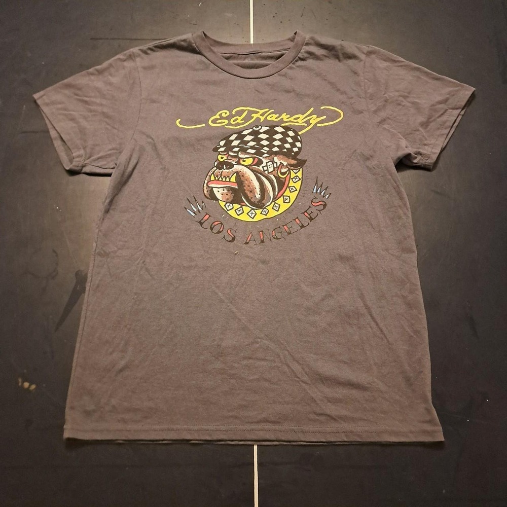 Ed Hardy Men's Grey and Brown T-shirt